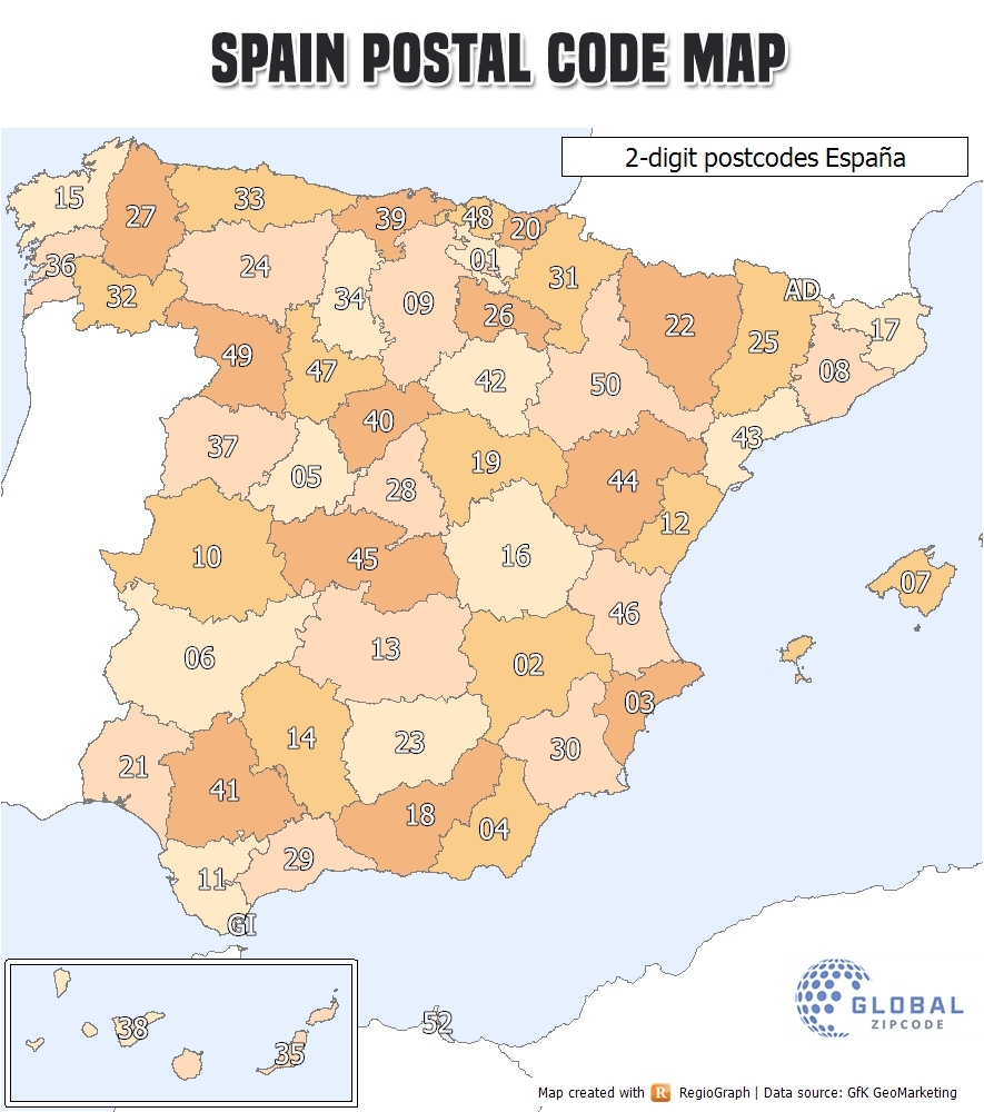 Spain Postal Zones lobal Zipcode 2023