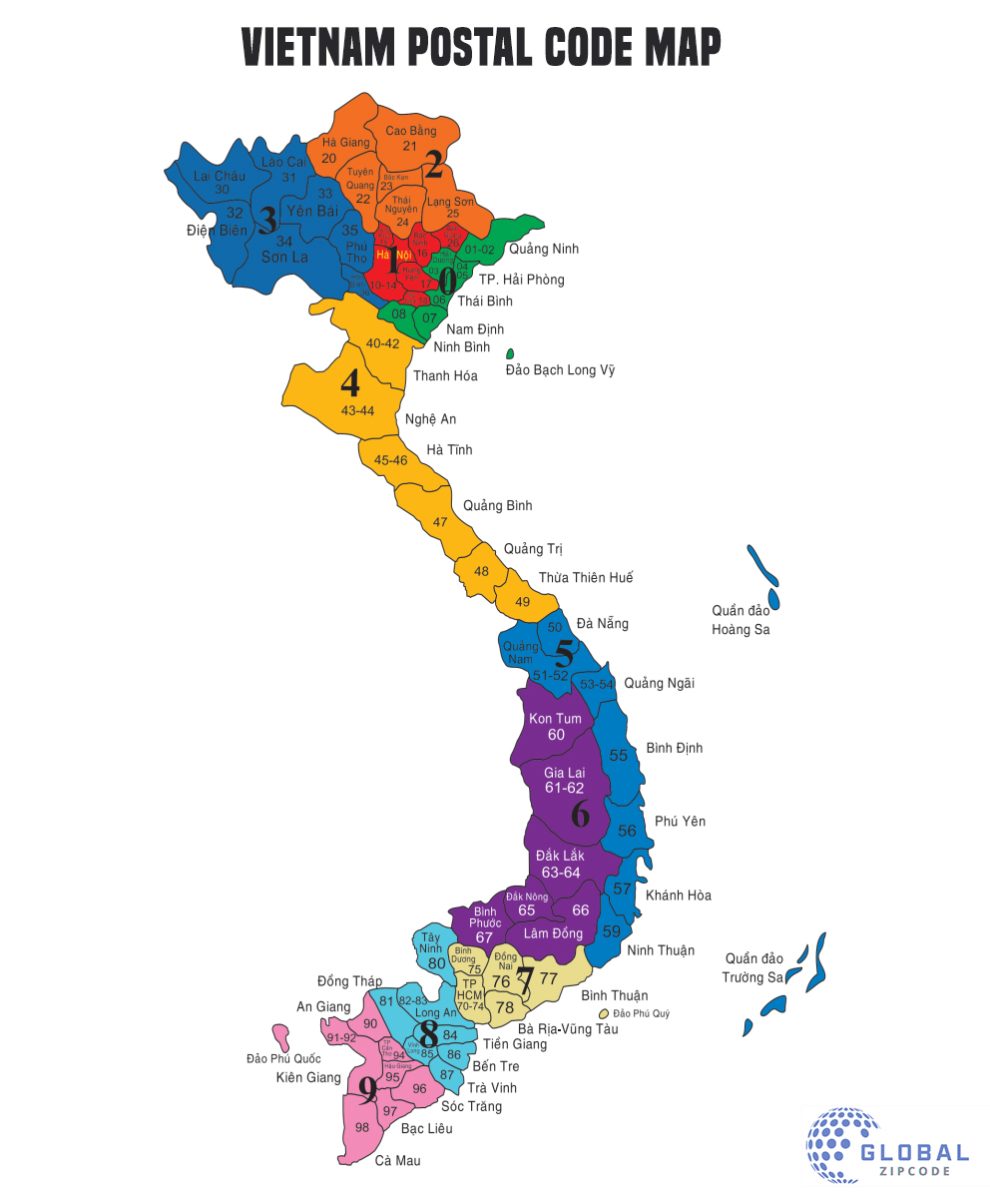 Vietnam Postcode Map of 63 Province